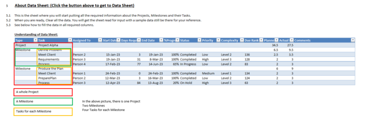 Advanced Project Plan & Portfolio Excel Template - TEMPLATE22