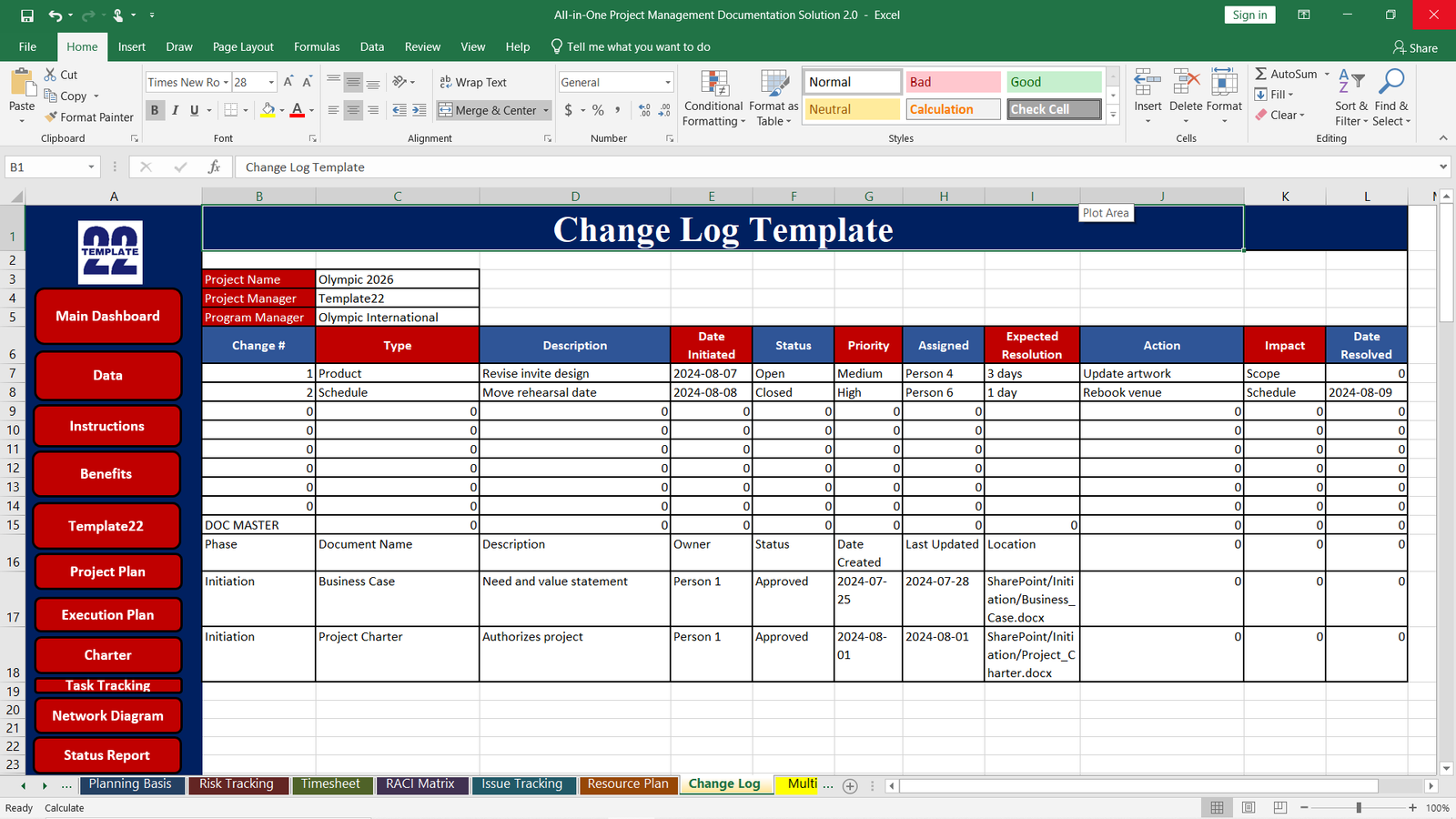 Change Log Template