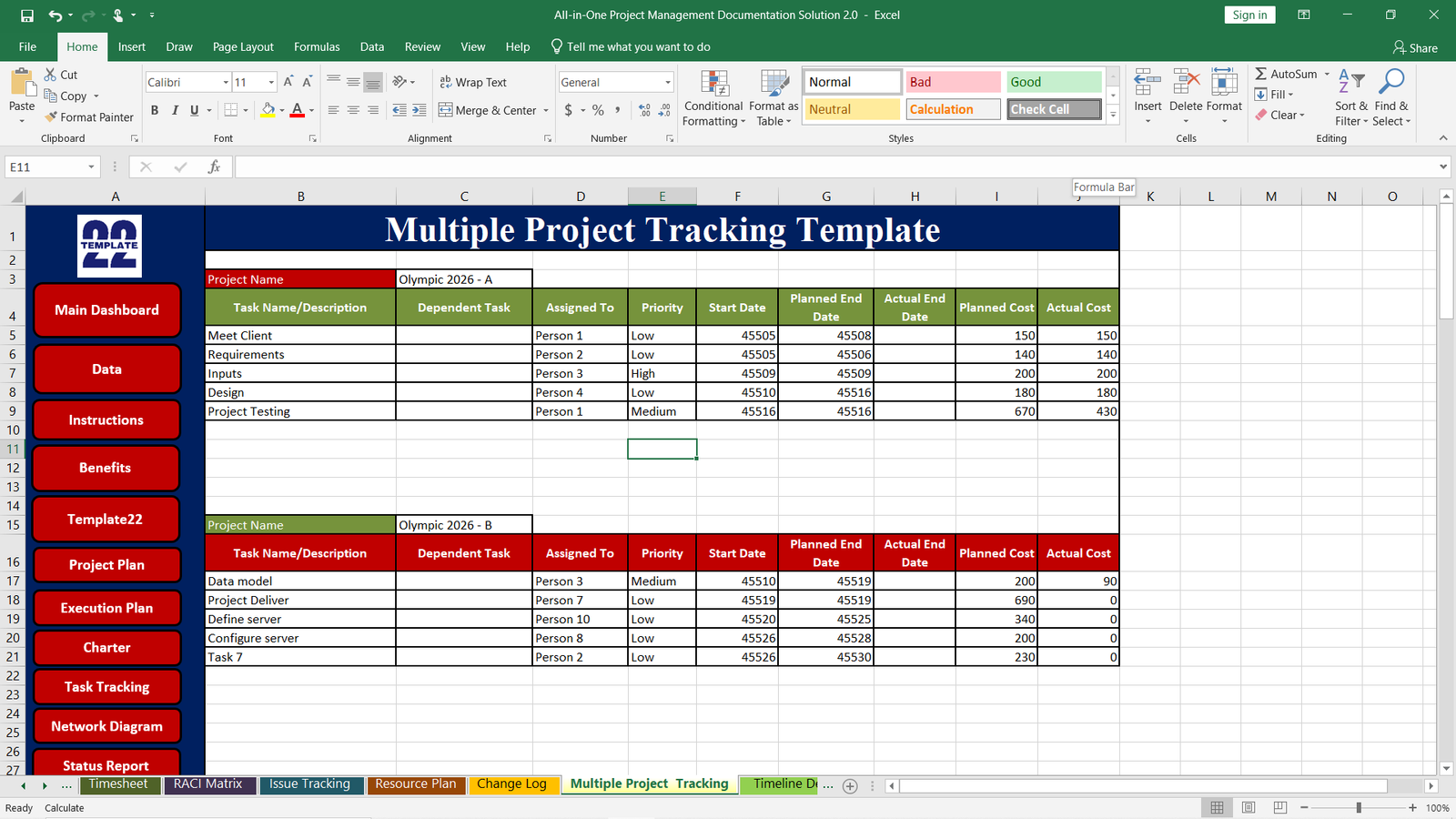 Multiple Project Tracking Template