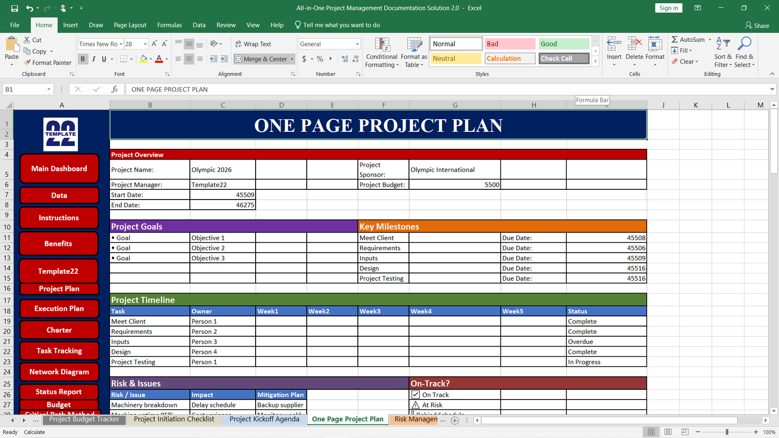 One Page Project Plan