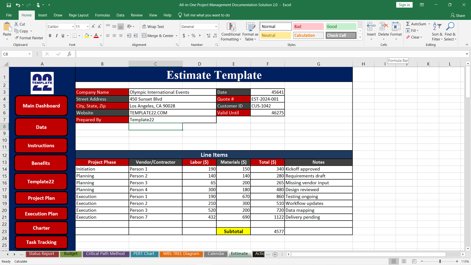 Project Estimate Template