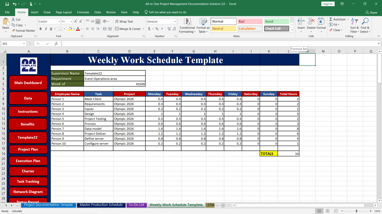 Weekly Work Schedule Template