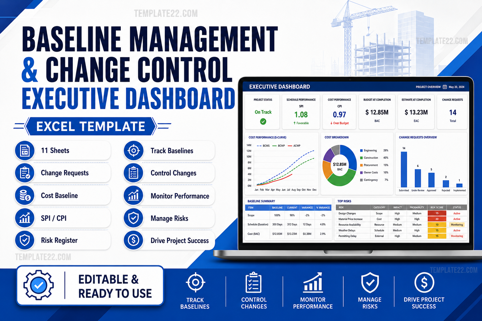 Baseline Management and Change Control Executive Dashboard Excel Template Preview 1